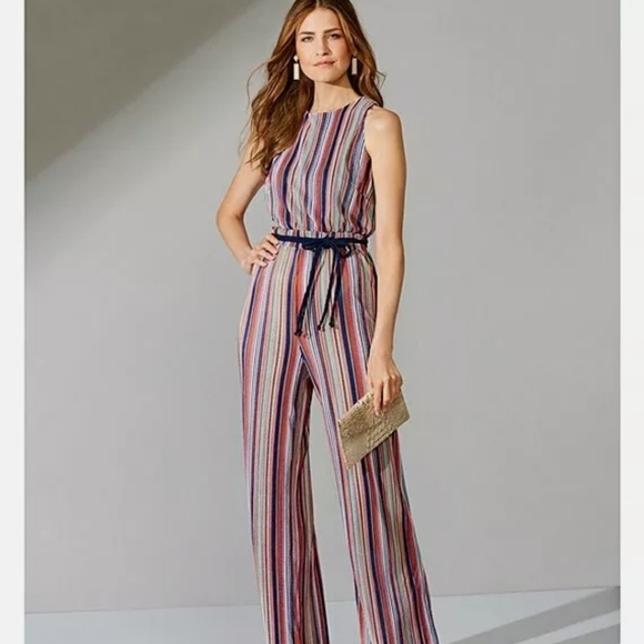 Alex Marie Pants - ALEX MARIE ERIN STRIPED BELTED WIDE LEG JUMPSUIT